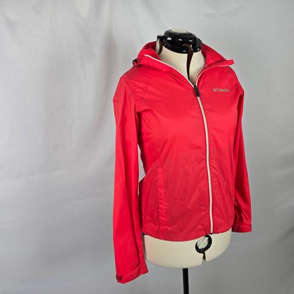 Columbia Light Rain Jacket Women's M Red Omni Shield Full Zip Up Hooded Pockets - Picture 13 of 16